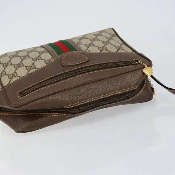 GUCCI GG Supreme Web Sherry Line Bag PVC Beige Gold - Picture 7 of 15